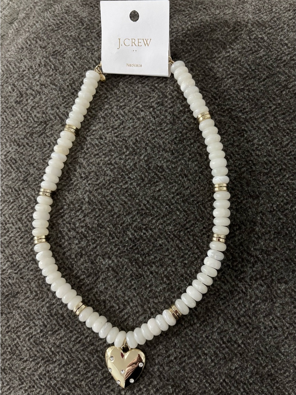 J. Crew Ivory Beaded Necklace with Gold Heart Charm